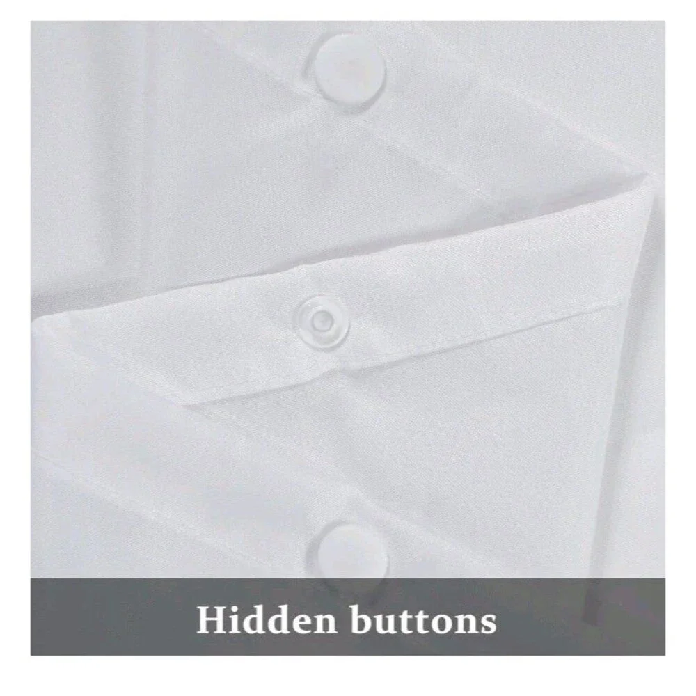 No Hook 70W x 63H Detach Button Liner Snap in Fabric Shower Curtain Replacement